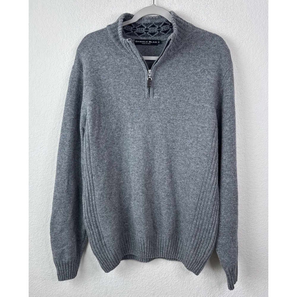 Daniele Blasi Wool Blend Sweater XL Gray Quarter Zip Pullover Italy Quiet Luxury